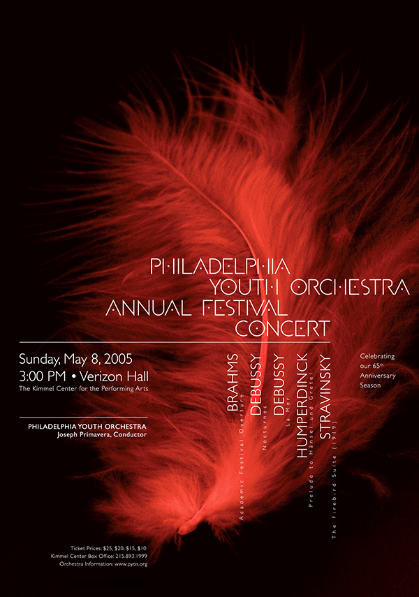 Philadelphia Youth Orchestra Annual Festival Concert Poster based on Stravinksy's The Firebird Suite (1919), May 8, 2005, Joesph Primavera, Conductor.