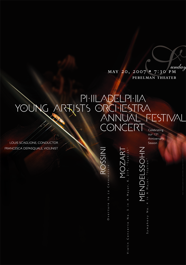 Philadelphia Young Artists Orchestra Annual Festival Concert Poster based on Mozart's Violin Concerto No. 5, 'Turkish', May 20, 2007.