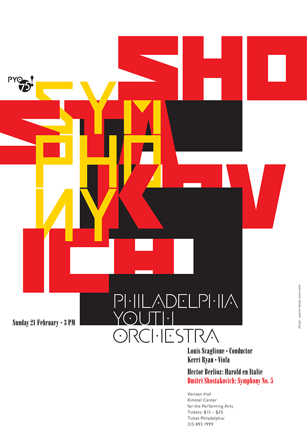Philadelphia Youth Orchestra Concert Poster based on Shostakovich's Symphony No. 5, February 21, 2016.